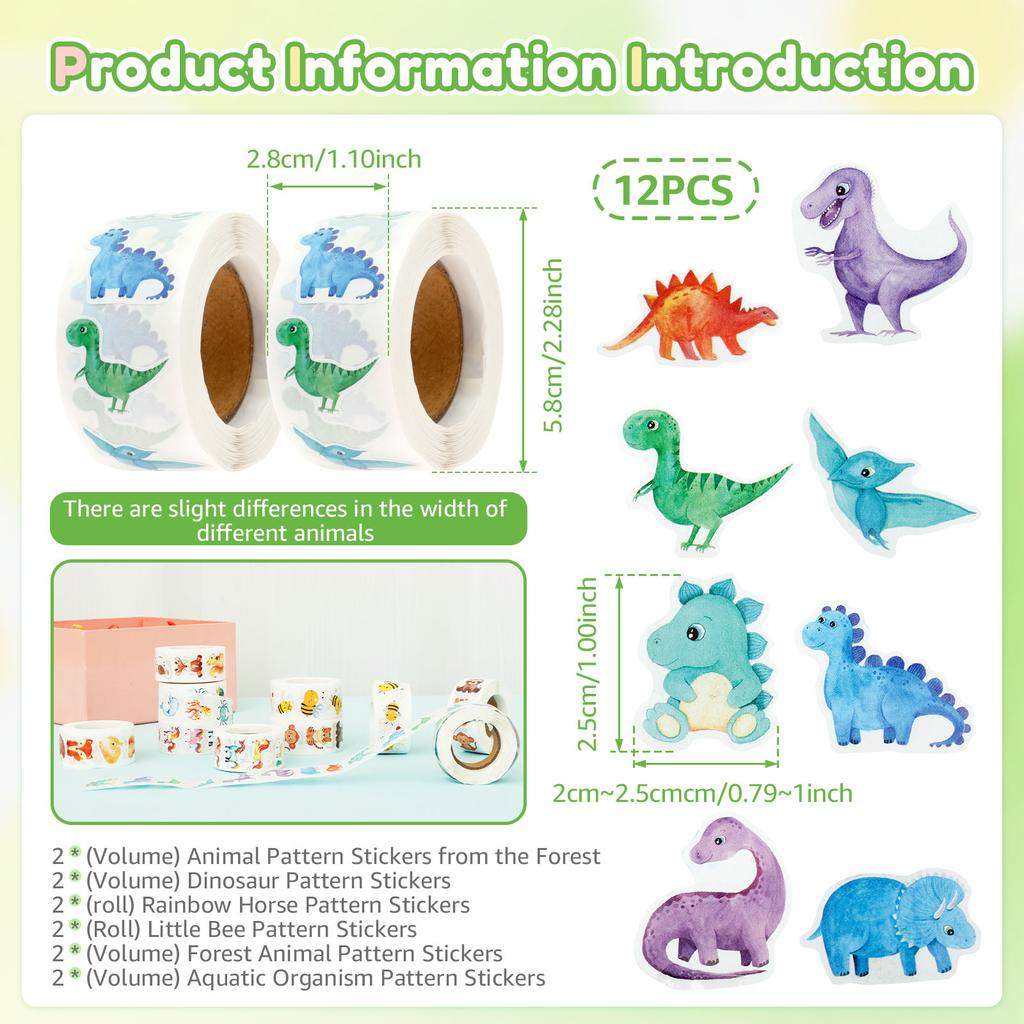 1000/9000pcs Animal Sticker Children's Motivational Sticker Different Pattern Decal for Kid Classroom Cartoon Reward Stickers