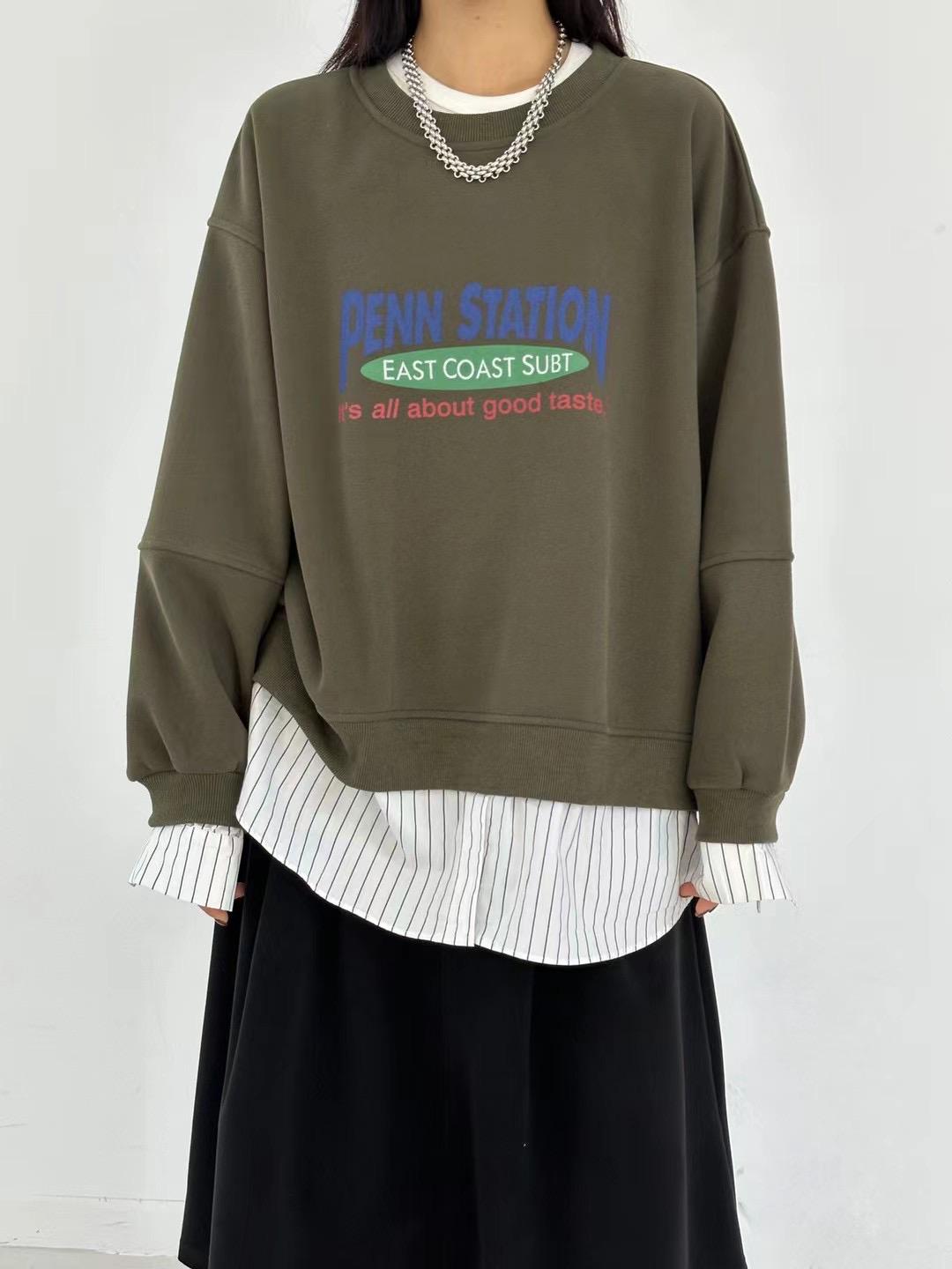 

Makuqie Зимний Корейский Свободный Большого Размера Повседневный Свитшот из Флиса из Двух Частей с Лоскутной Отделкой в Виде Букв One Size