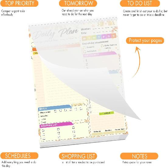Daily planner notepad - Undated Daily Planner 52 Sheets 8.5" X 11" Daily for To-Do Lists, Habit Tracking, Academic Scheduling, and Productivity Goals