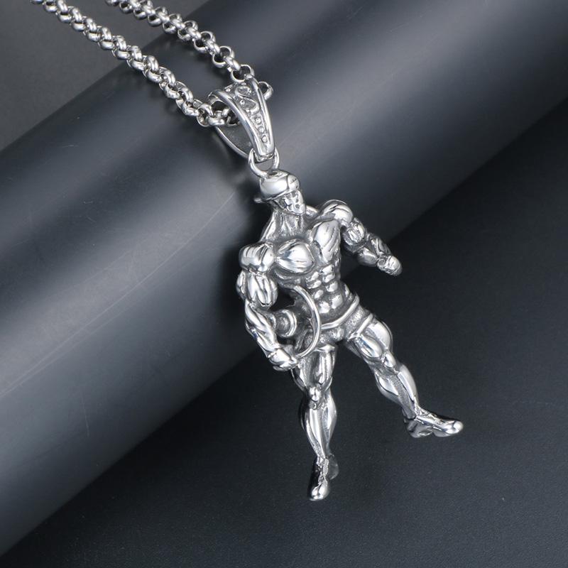 Men Gym Bodybuilder Pendant Necklace Muscle Fitness Expert Sports Necklace