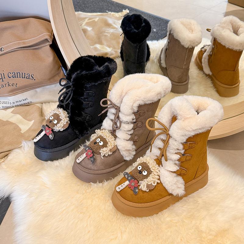 Women's Large Size Lace-up Soft Sole Winter Warm Fur Snow Boots Padded Lined Ankle Boots Anti-slip Hiking Sports Cotton Boots