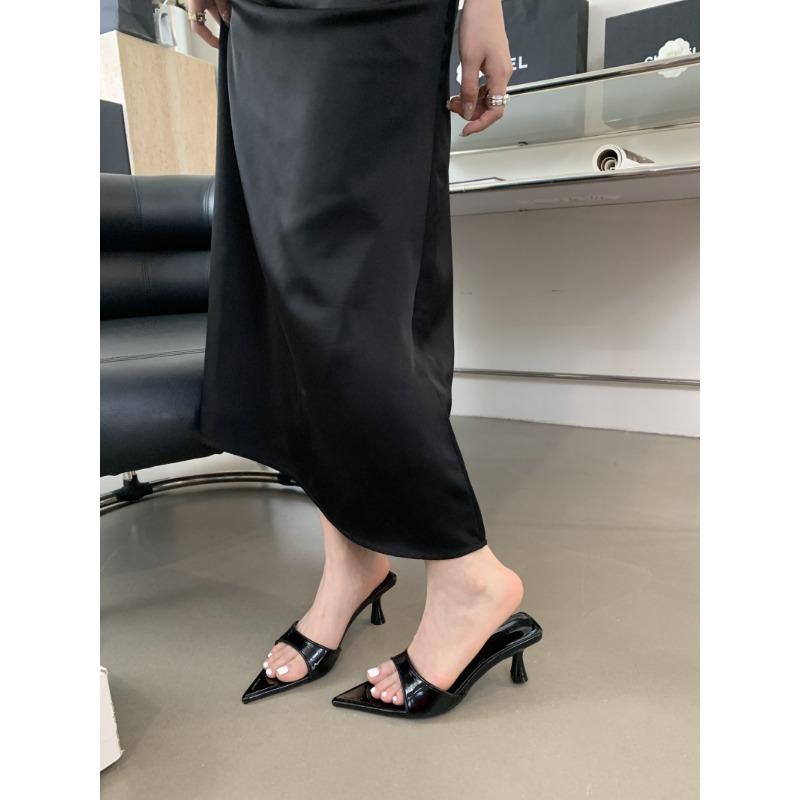 European and American New Simple One word High Heels Sexy Pointed Thin Heels Cool Slippers