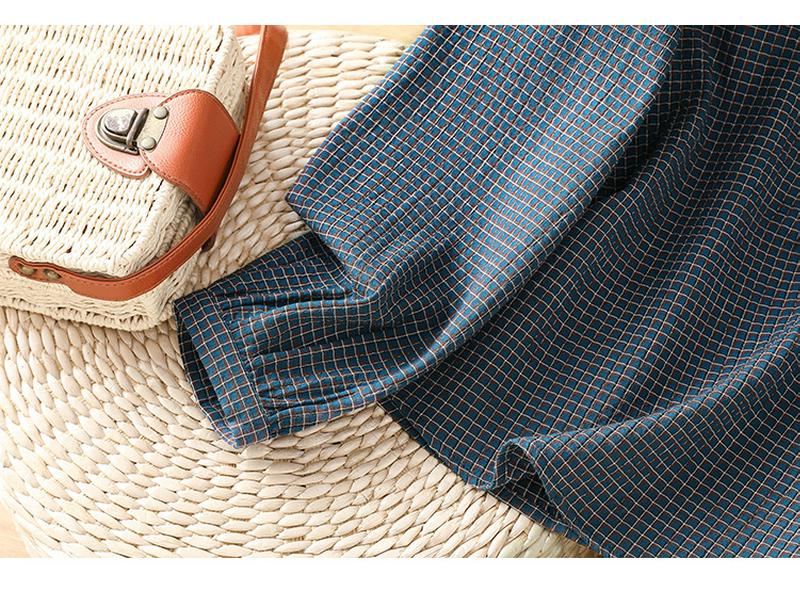 Women's Blue Cotton Plaid Long Sleeve Shirt - Stylish Autumn 2026
