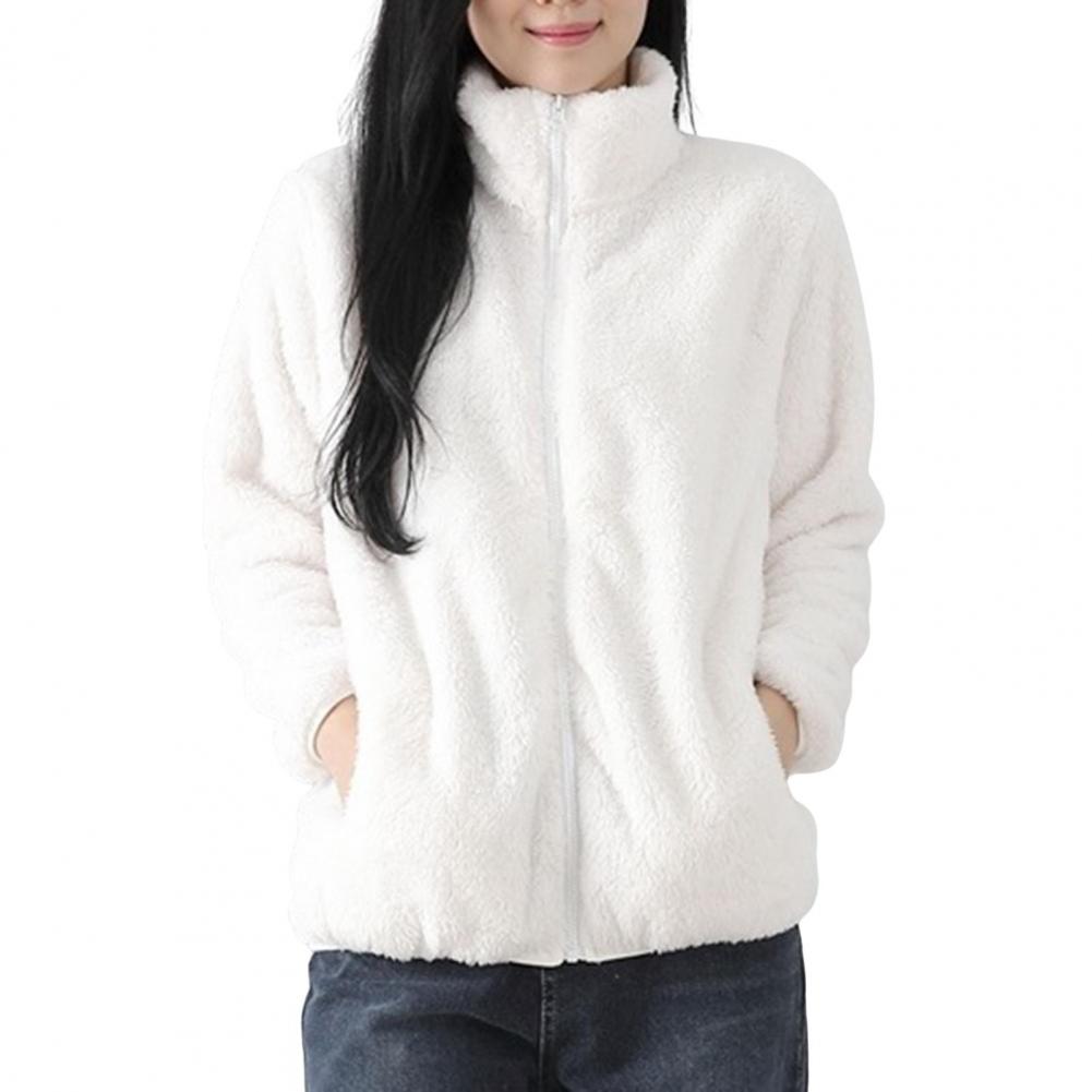 

Женское зимнее пальто из толстого плюша с воротником-стойкой, защитой шеи, сохраняющее тепло, с длинными рукавами и карманами, куртка для поездок на работу и обратно XL