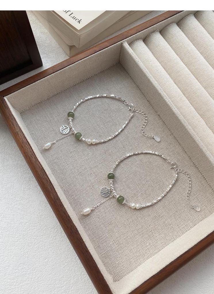S999 Sterling Silver Women's Bracelet: Crushed Silver Fu Character with Freshwater Pearls - Elegant and Versatile Chinese Style Jewelry.