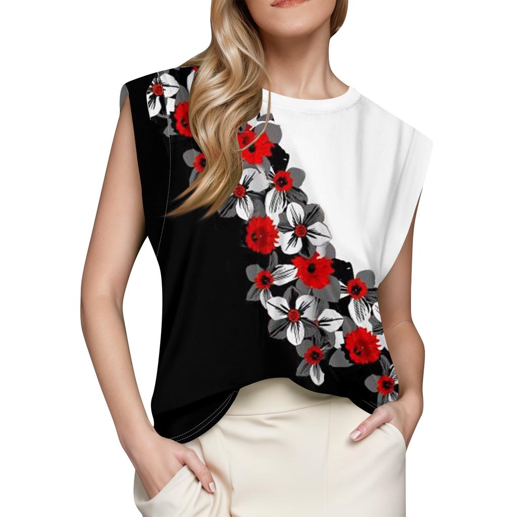 Women's Cap Sleeve Top Summer Printed Tank Top Basic T-Shirt Casual Loose