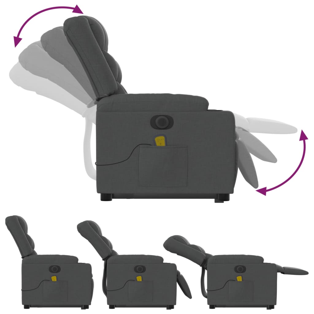 Electric Massage Recliner with Rising Function Dark Grey Fabric