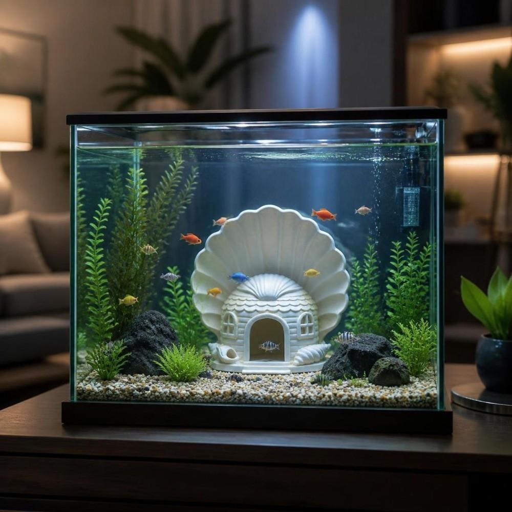 Seashell Shaped Aquarium Cave Ornament Plastic Betta Shelter Fish Hiding House  Micro Landscape