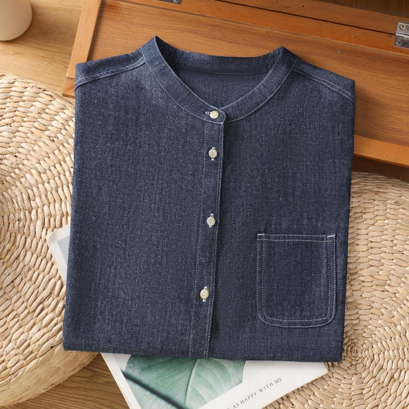 2025 Damen Retro Blau Denim Ärmelloses Sommerhemd