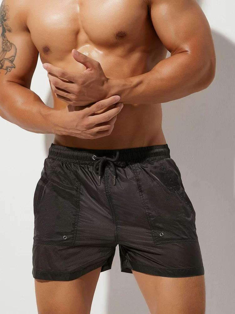 Thin Semi-Permeable Beach Shorts Quality Men Home Pants Mid Waist Training Quick-Drying Running Quick-Dry Casual Sports Pants