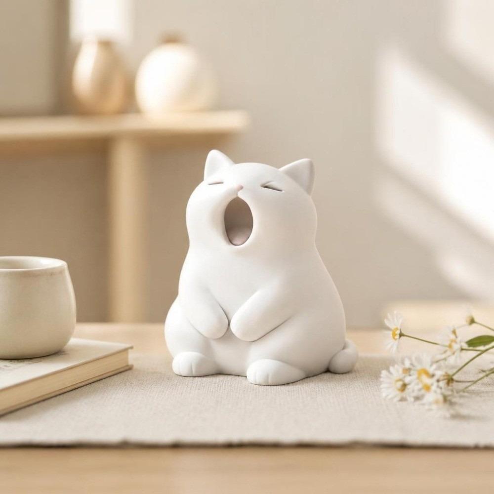 Minimalist Cat Statue Ornaments Kitten Sculpture Trinket Holder Yawning Cat Figurine Car Ornament