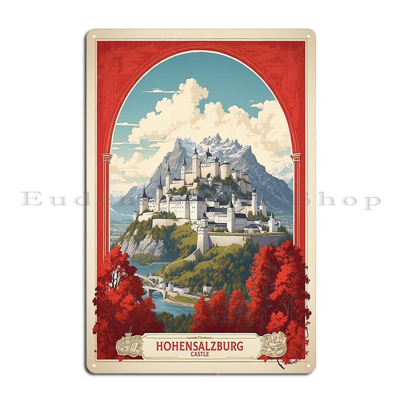 

Замок Хоэнзальцбург Зальцбург Австрия Винтажный Туристический Постер Металлическая Табличка На Заказ Гараж Стена Пещера Жестяная Табличка Постер 20x30cm（7.8x11.8inch）