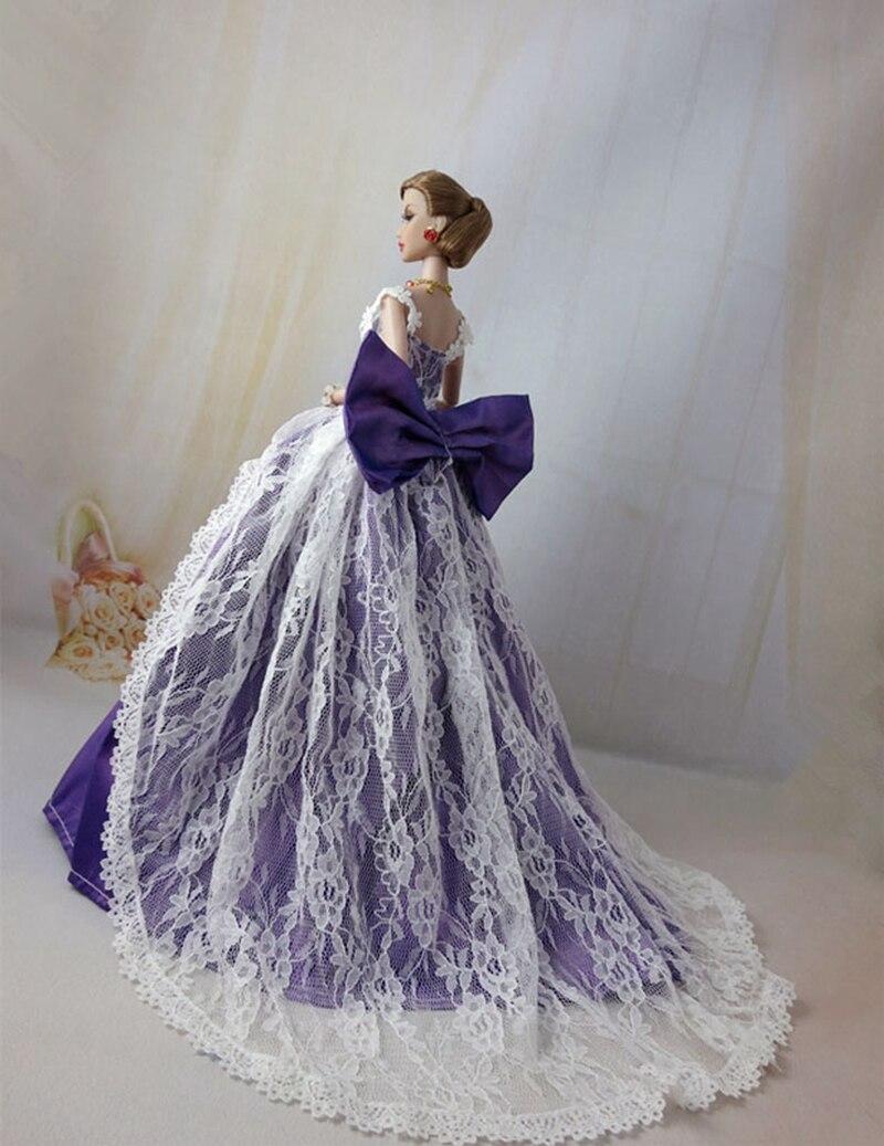 

Фиолетовое кружевное свадебное платье с бантом для куклы Барби, одежда 1:6, вечерняя одежда, длинные платья, кукольная одежда для кукольного домика Барби фиолетовый