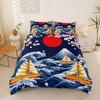 Japanese Wave Bedding Sets,Mount Fuji Sun Painting Duvet Set 2Pcs for Kids Girls Boys Teens Room Decor,Polyester Comforter Cover