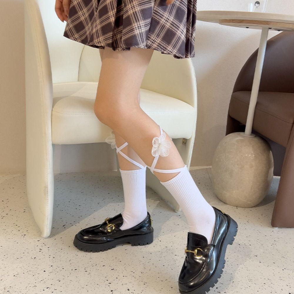 

Ribbon Flower Stockings Middle Tube Socks Lolita Stockings Japanese Jk Stockings Office