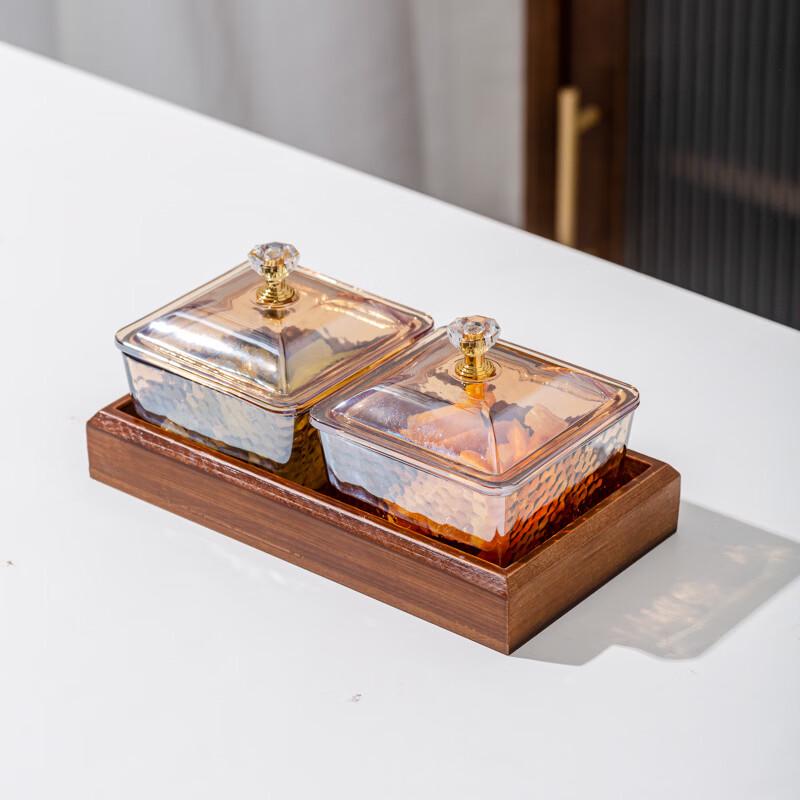 Amber Hammered Glass Snack Serving Set