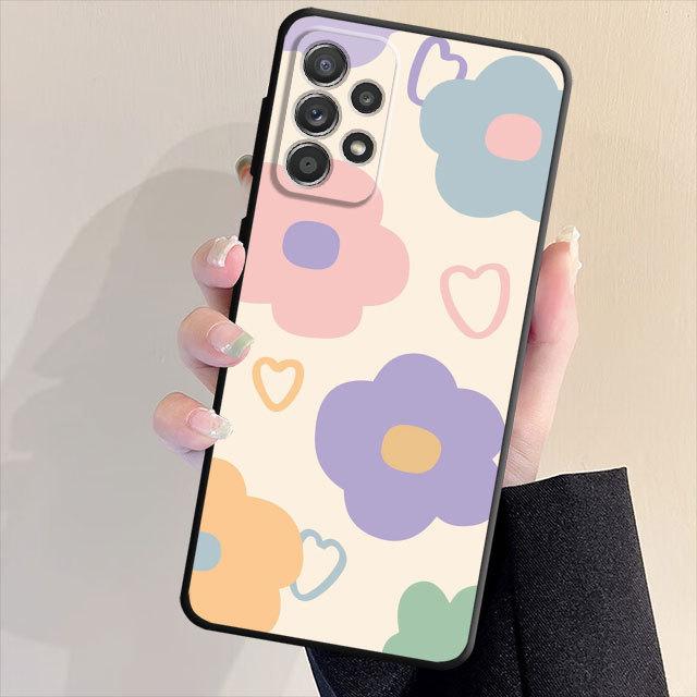 Czarny miękki futerał na telefon do Samsung Galaxy A13 A22 A72 A23 A33 A53 A32 A21s A71 A31 A51 A52 kolorowe kwiaty Capa Shell Cover