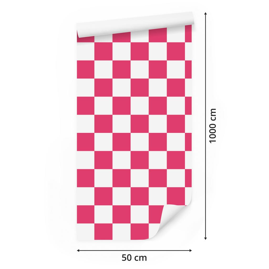 Checkerboard Wallpaper White, Pink and Powder Pink 50x1000