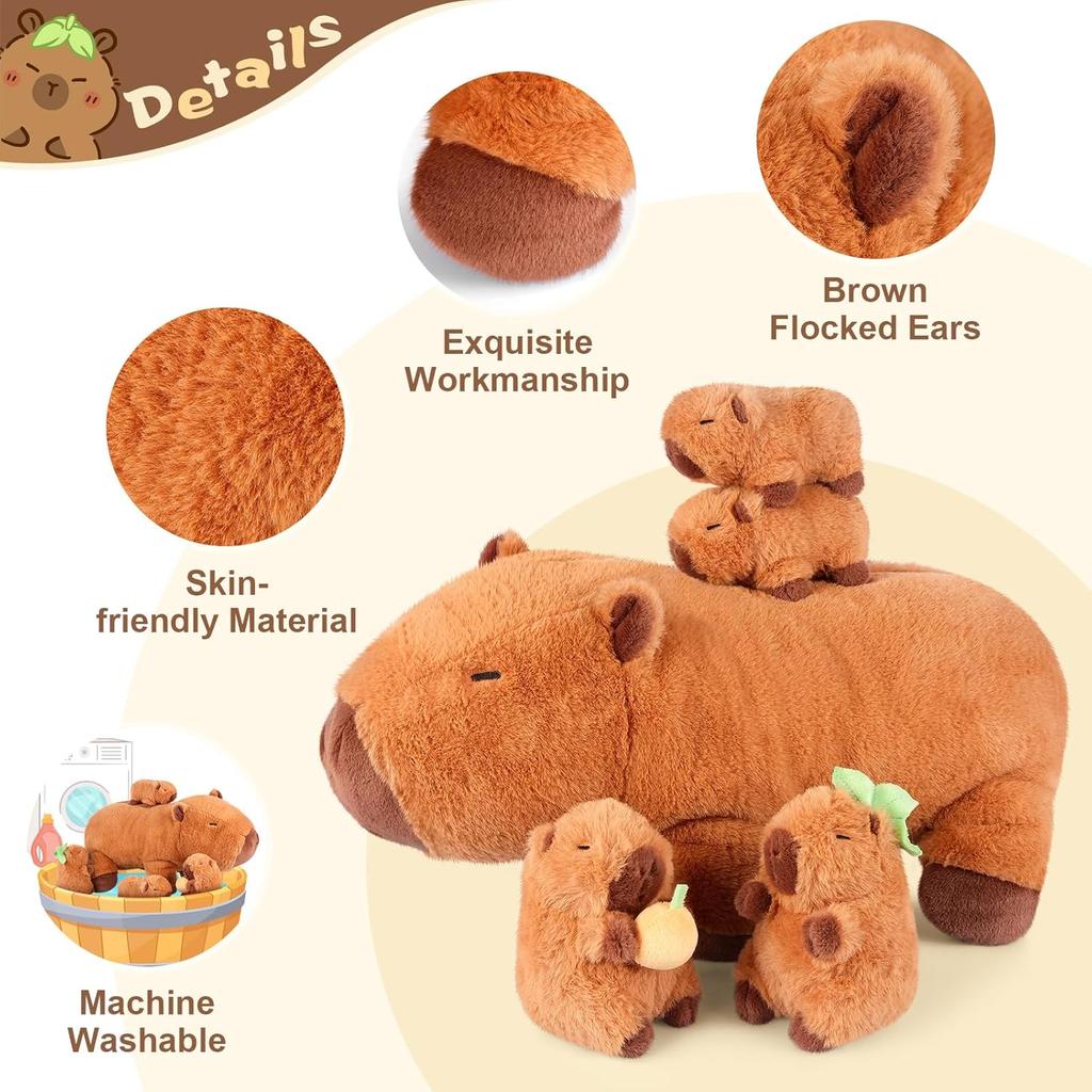 5-in-1 Capybara Stuffed Animals with Babies Inside, 5PC Set Capybara Plush with Mommy & 4 Babies, Capybara Plushies, Cute 3 to 8 Year Old Girl Gifts,