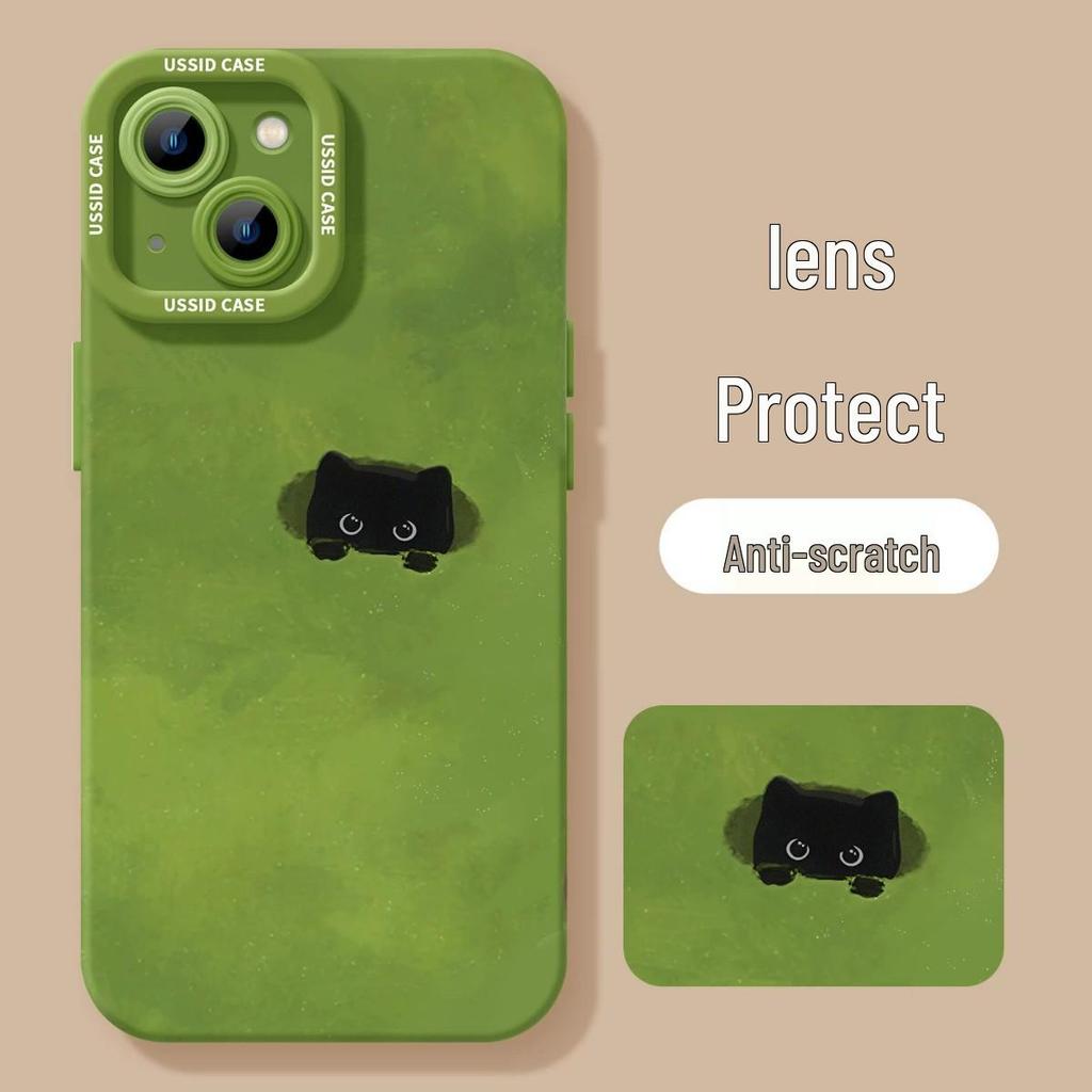 Green Silicone Spring Cat Phone Case with Lanyard, Compatible with iPhone 13, 14, 15, 16 Pro Max, and 17.