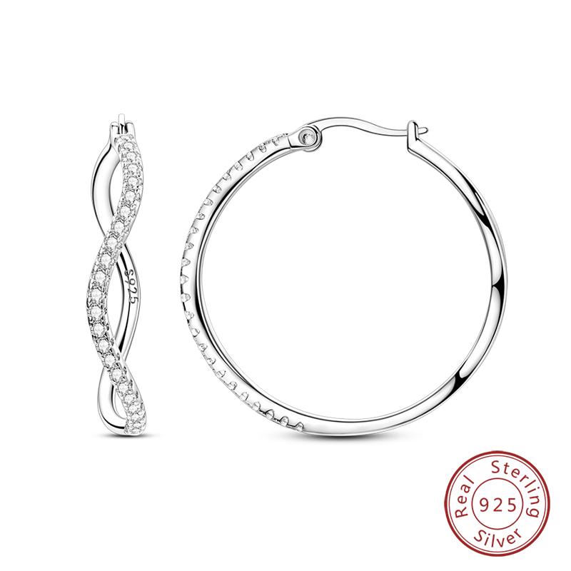 Charms Double Hoop Earrings For Women 100% 925 Silver Cubic Zircon Heart Star Moon Earrings Elegant Birthday Jewelry Gifts