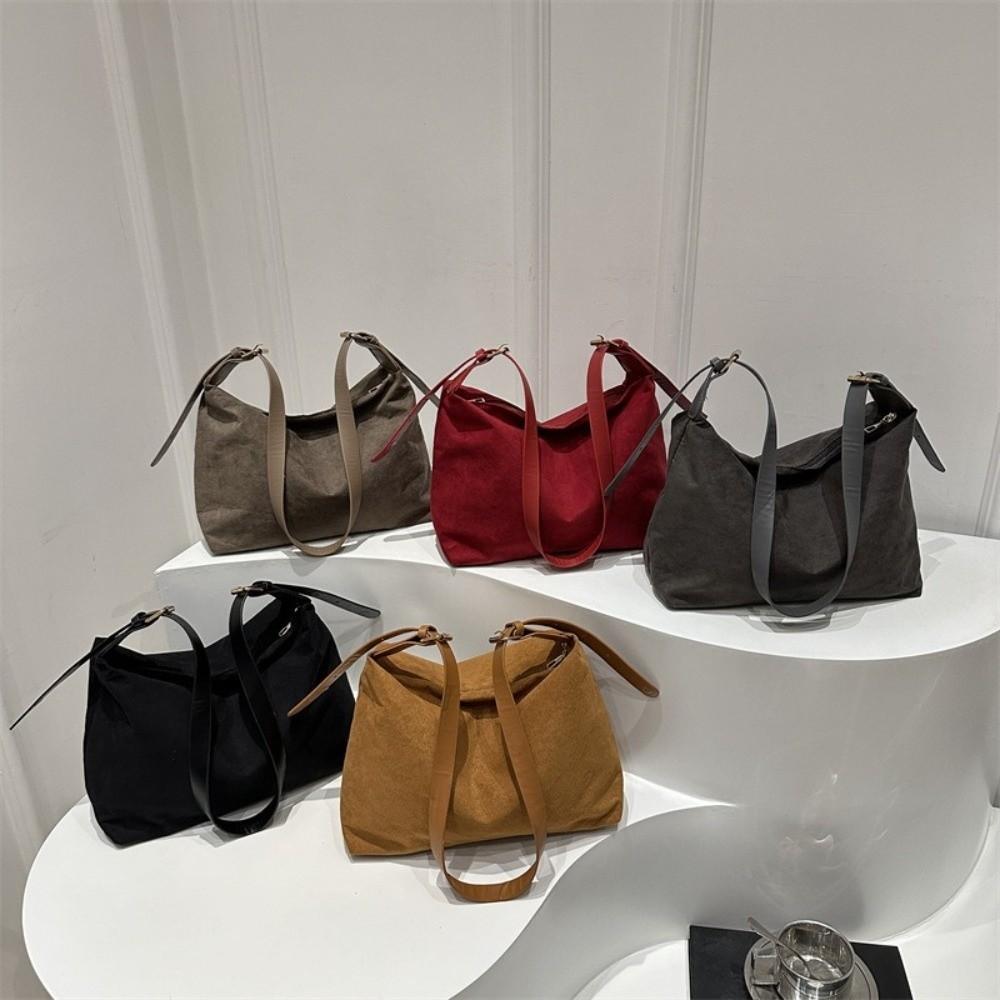 Classic Faux Suede Shoulder Bag Zipper Adjustable Strap Pillow Bag With Inner Pocket Women Handbag Women