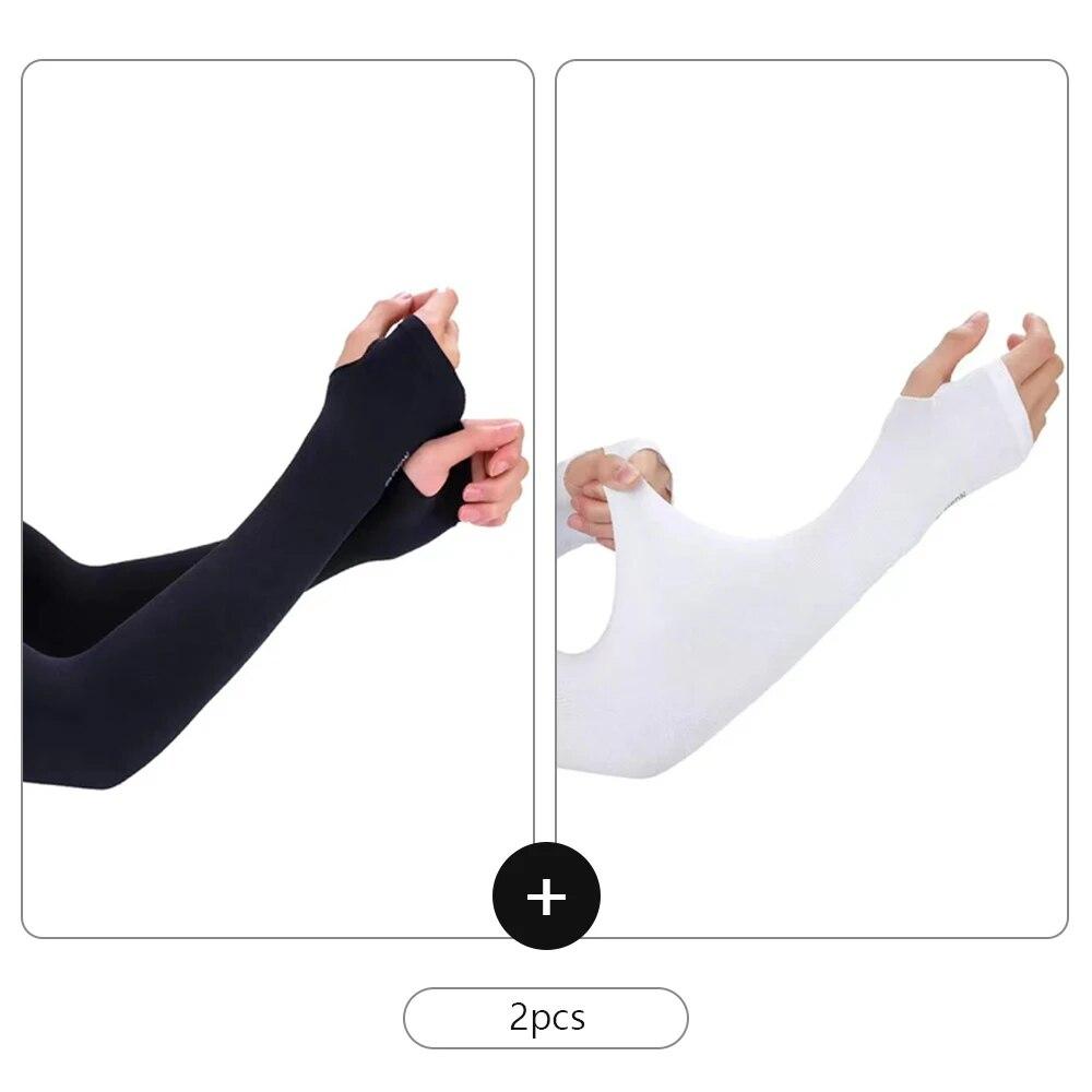 

2 пары летних наперсников для пальцев, ледяные, прохладные, высокоэластичные, на локоть, весенние, с защитой от УФ-лучей, для езды на открытом воздухе, без пальцев, для рыбалки, из ледяного шелка