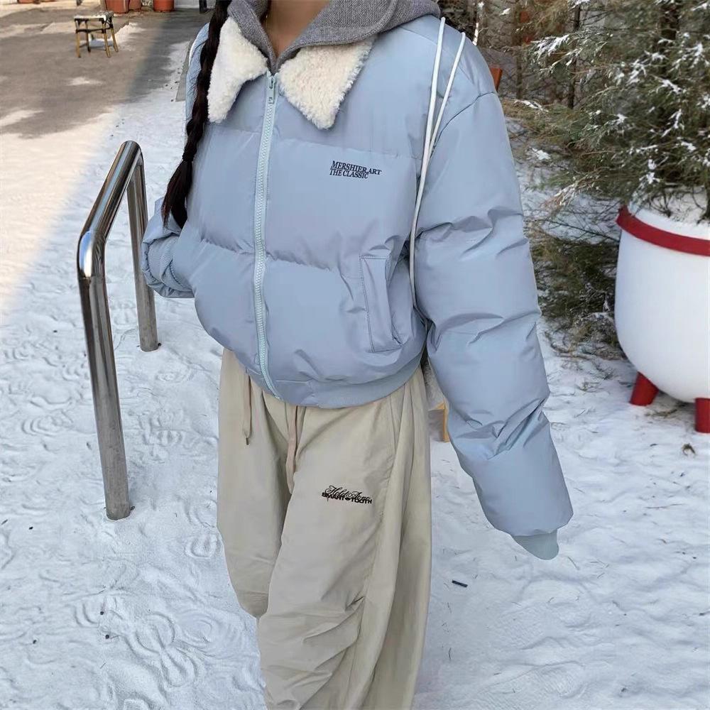 

Синее короткое пальто из овечьей шерсти с лацканами, зимняя теплая куртка S синий