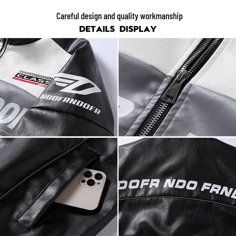 Chaqueta de Cuero de Carreras para Hombre 2025 con Estilo de Color de Contraste: Abrigo estilo Hong Kong