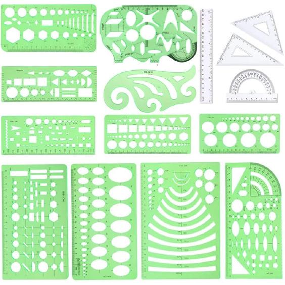 15Pcs Geometric Stencils Drawing Templates,Drawing Stencils Drafting Tools with Geometry Set,Circle,Curve Shape Drafting Tools for Design 15