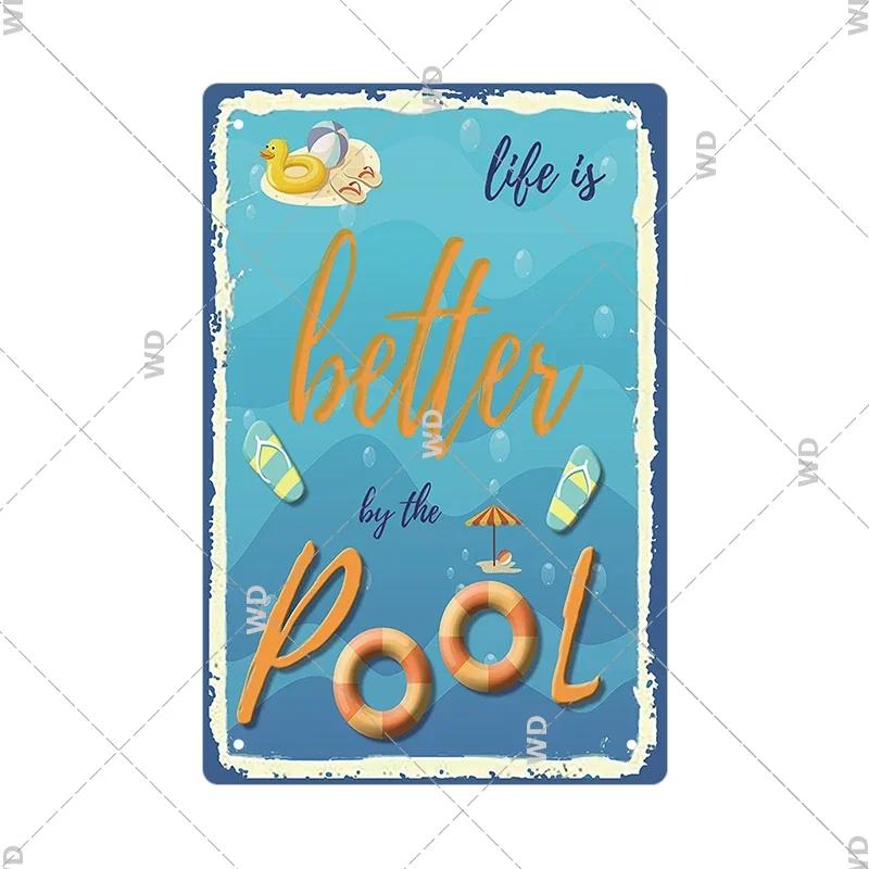 Tin Sign Pool Funny Rules Vintage Plaque Welcome Warning No Swimming Instruction Metal Sign For Home Pool Store Club Wall Decor