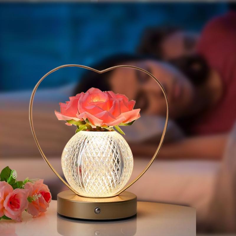 LED Rose Night Light Romantic Atmosphere Table Lamp Luxury Bedside Light for Bedroom Dorm Birthday Gift for Girls