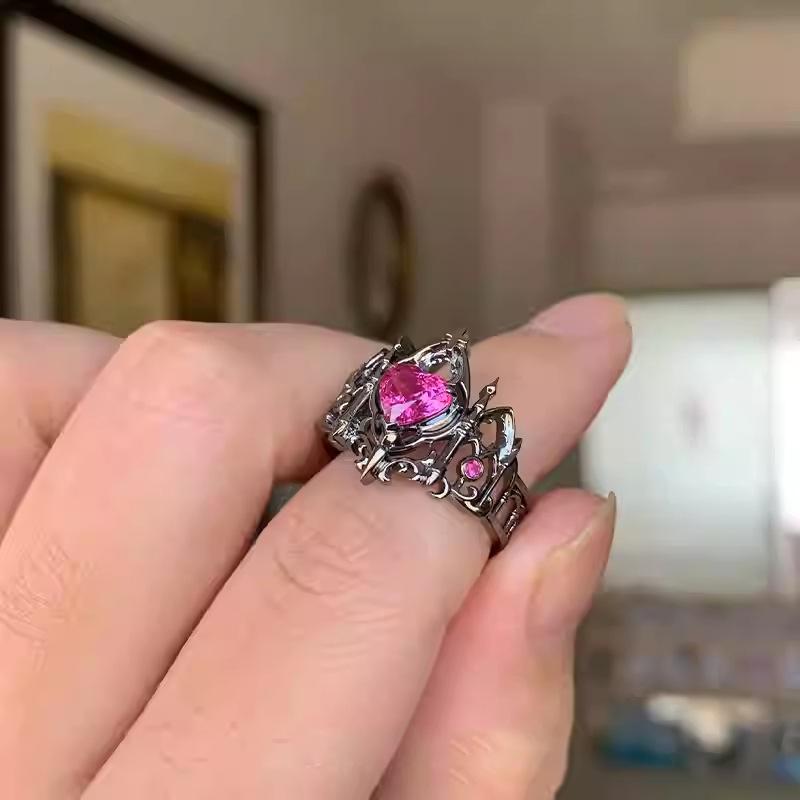 Gothic Cross Crown Love Ring Women's Niche Light Luxury French Medieval Ring Opening High-end Ring