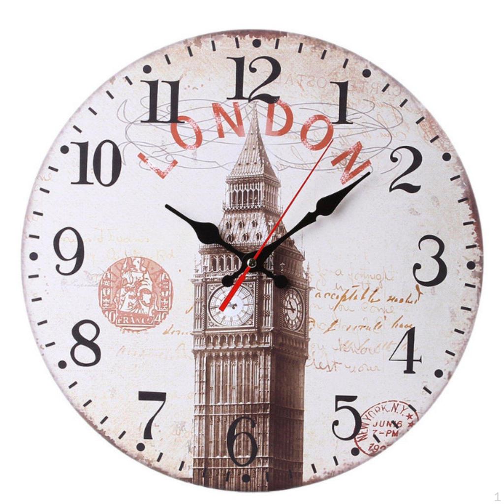 European Theme Wall Clock NonTicking Vintage Wooden Home Decor for Living Room, Bedroom,