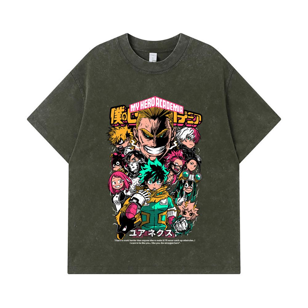 

Стиранные футболки 275 г/м² 100% Хлопок My Hero Academia V6 Принт Унисекс Тяжелая хлопковая футболка S армия зеленый