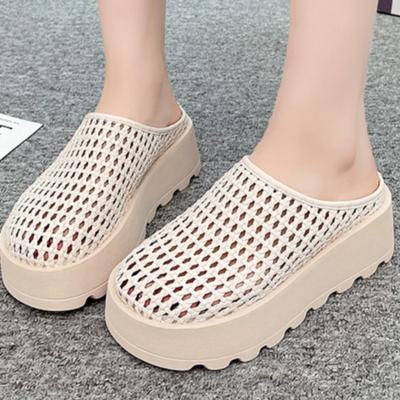 Moda Verão Novo Impermeável Chinelos de Mesa Femininos Cabeça Redonda Preparação Boca Profunda Antiderrapante Resistente ao Desgaste Salto Alto
