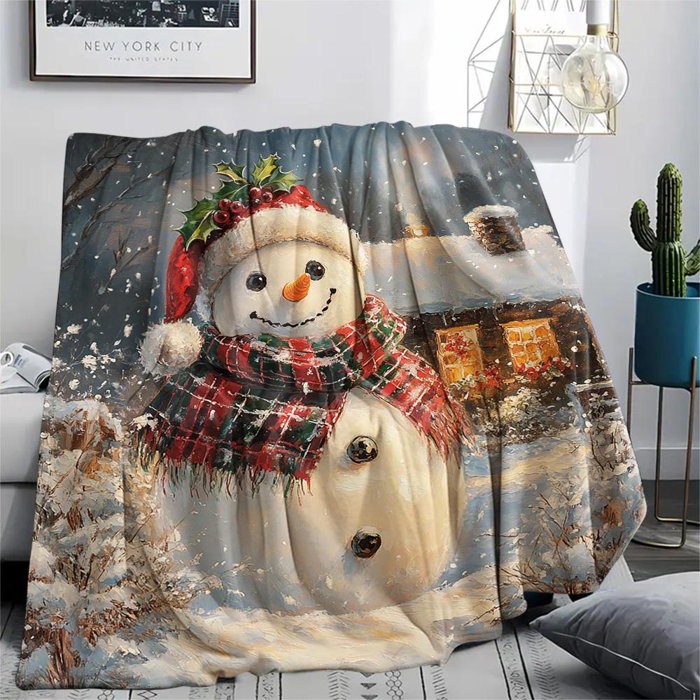 Snowman Print Flannel Blanket, High quality Comfortable for All Seasons, Home Decor, Warmth and Comfort, Perfect for Christmas Gifts