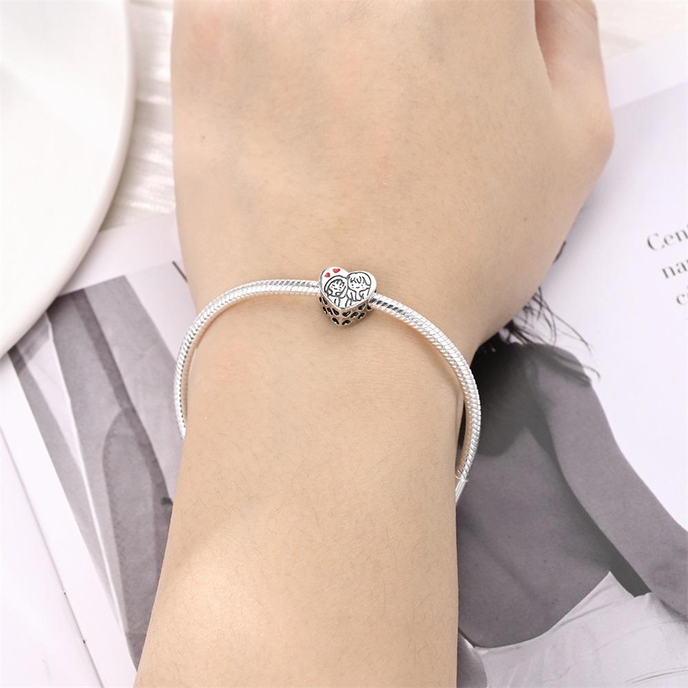 Charms Original Copper Heart Love Sister Beads Fit Bracelet Diy Fine Gift Women Delicate Jewelry Accessory