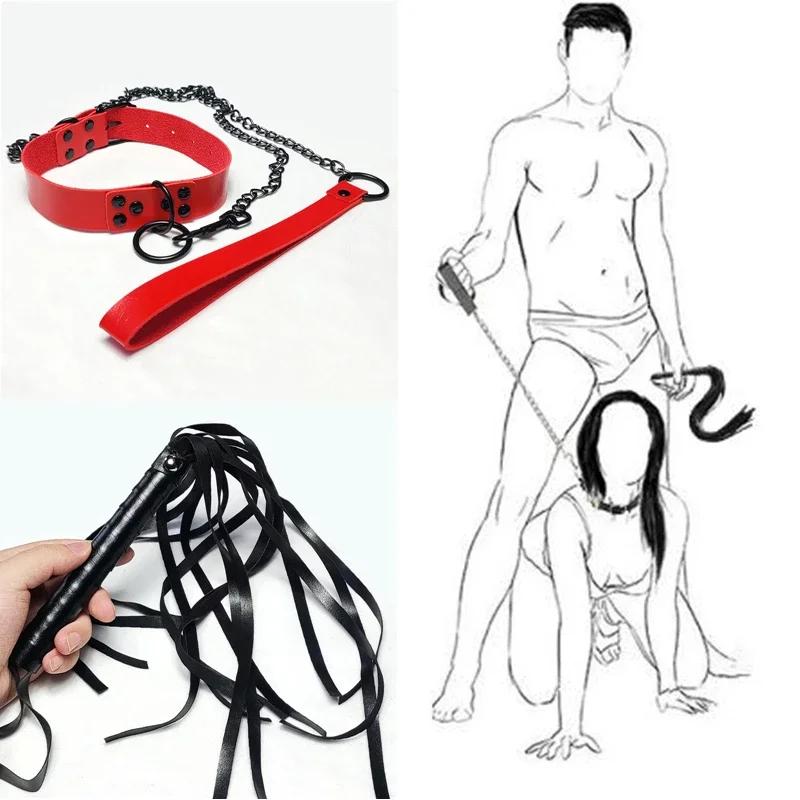 Gothic style leather sex collar SM binding props couple training instruments adult sex products