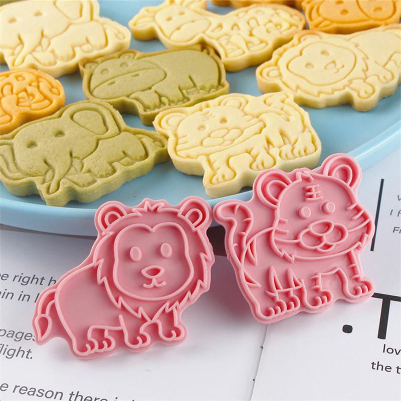 8Pcs Set Cookies Cutters Dinosaur Plastic Cartoon Pressable Biscuit Mold Confectionery Cookie Stamp Baking Pastry Bakeware Tools