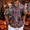 Men's Halloween Cuban Collar Short Sleeve Shirt Loose Fit Casual Party Top