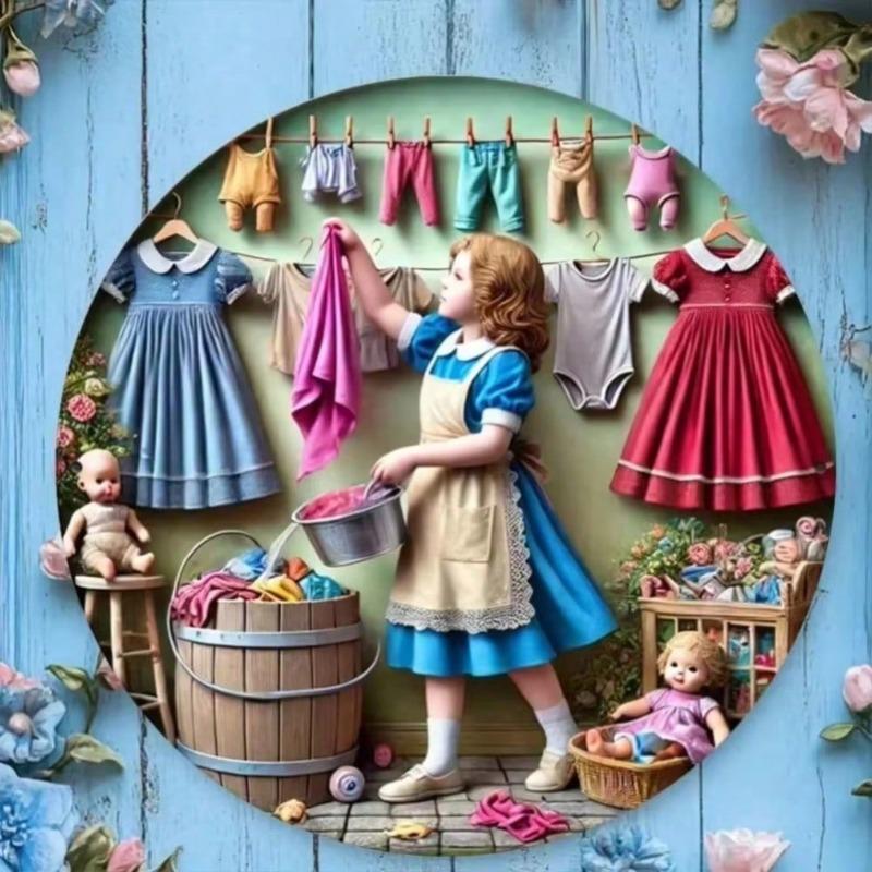 Retro Girl Doll Laundry Room Metal Tin Sign Wall Decor Gift