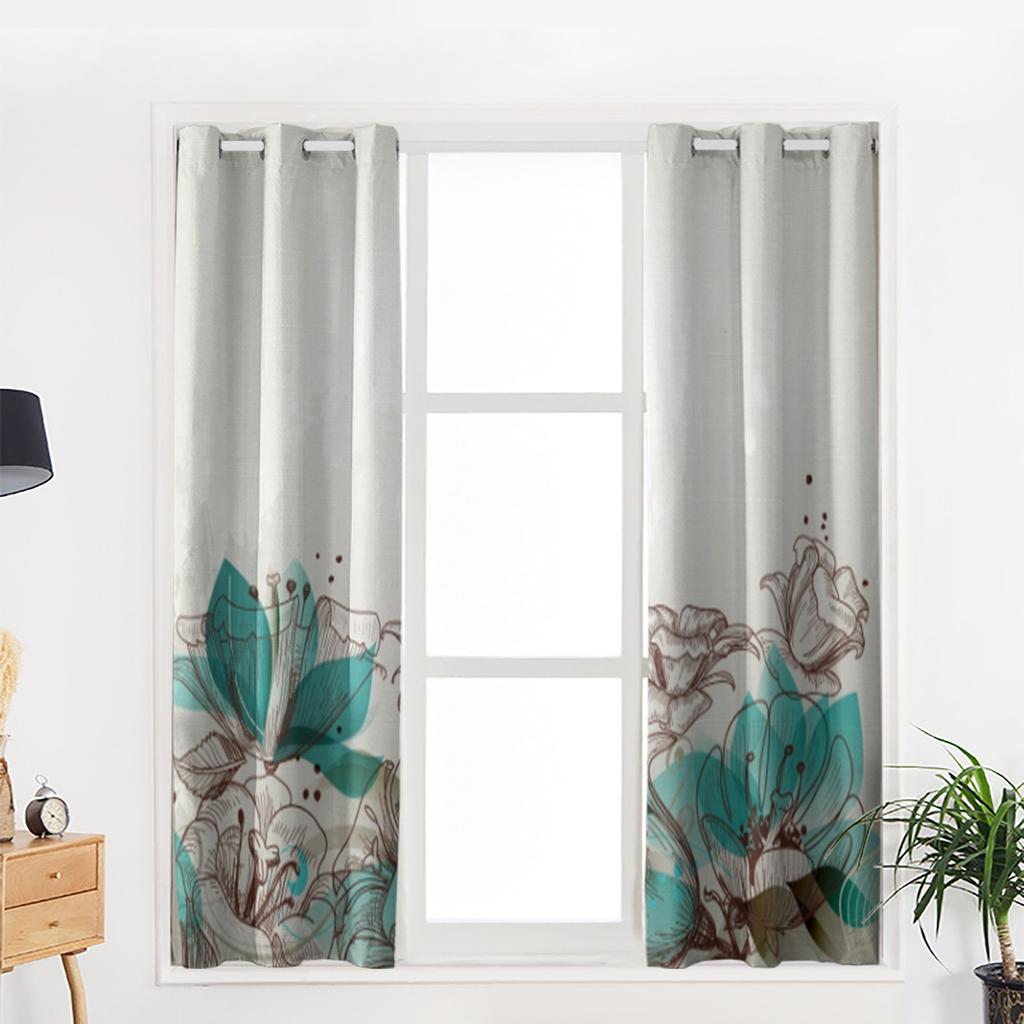 Flowers Bloom Turquoise Plants Roses Window Curtain For Living Room Bedroom Luxury Home Kitchen Decor Items Curtains