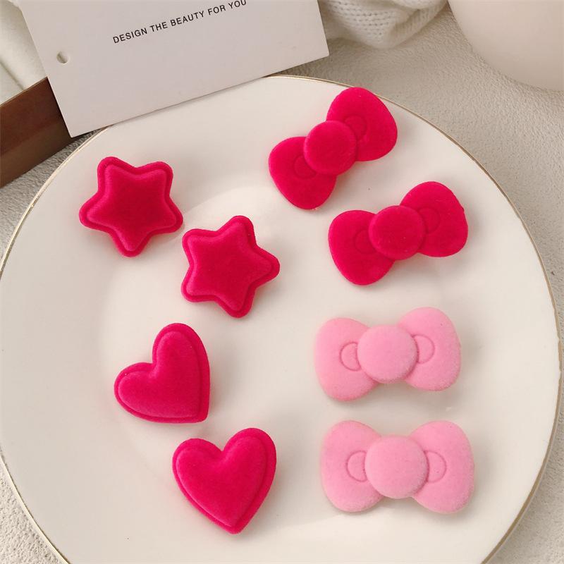 2pcs Sweet Velvet Bow Star Hairpin Women Girls Korean Style Love Heart Hair Clip Barrettes Side Clip Headwear Hair Accessories