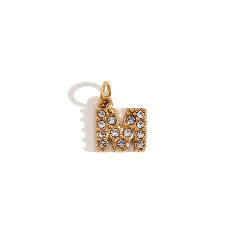 MamacitaSlay Cute Shiny Rhinestone Mini 26 Initial Letter DIY 316L Stainless Steel Charms Jewelry Accessories Round Chain Women