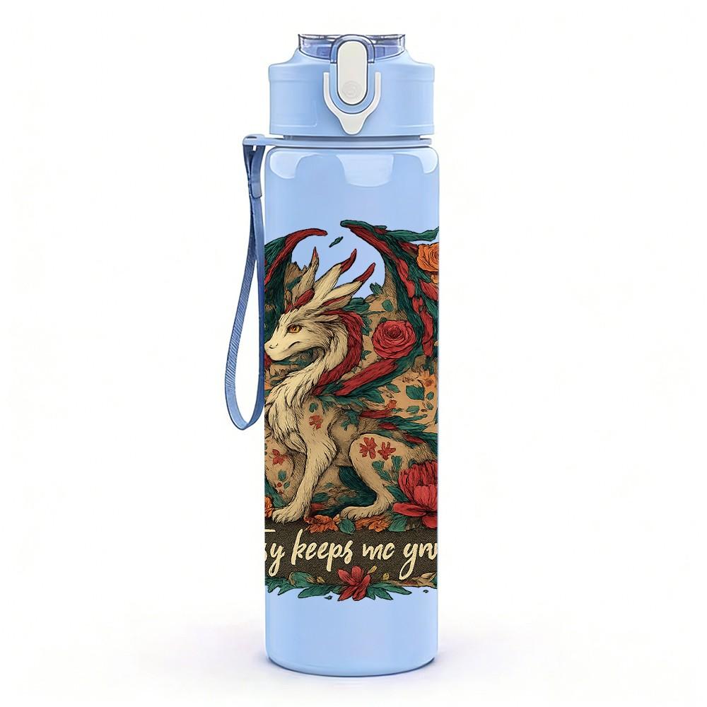 1PC Floral Circle Dragon Emblem 750ml Color Plastic Sports Water Bottle Leakproof Flip Straw Lid Suitable for Sports Office Home Use