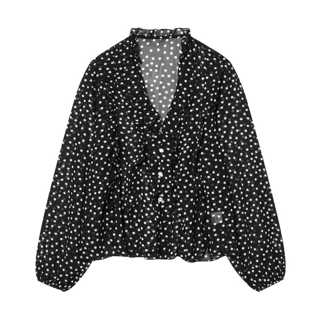 European Style 2026 Women's Polka Dot Ruffle Blouse