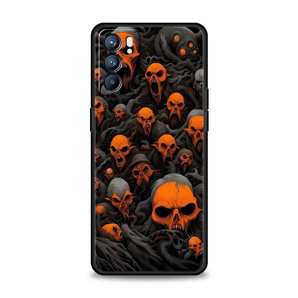 Phone Case Cover For Oppo A17 A31 A54 A57 A78 A79 Find X5 X6 Reno 7 8 10 11 12 13 F Pro 5G Soft TPU Shell Terror Black Skull Bag