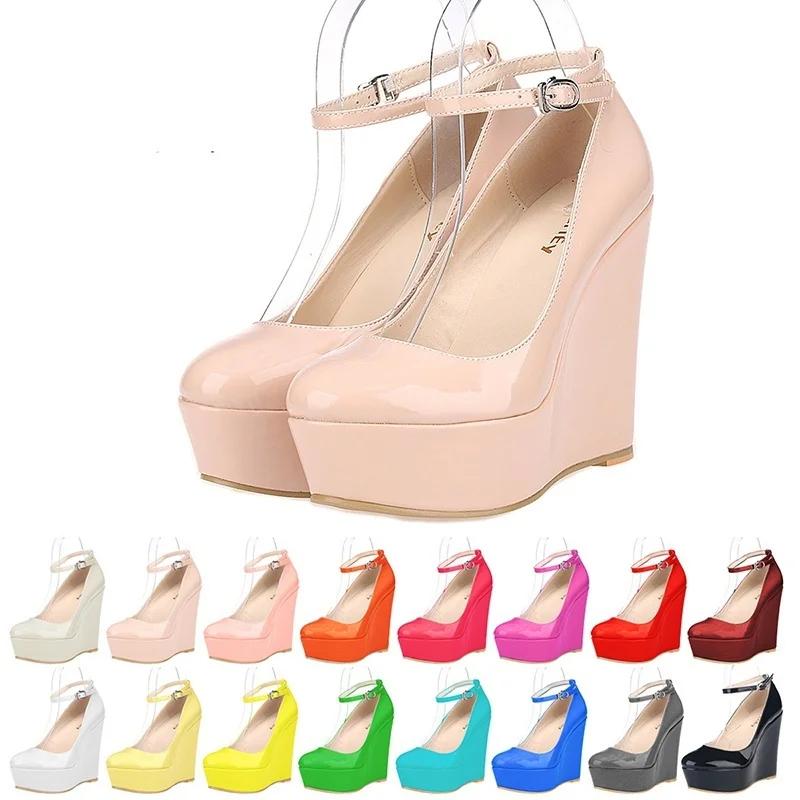 

LOSLANDIFEN Women Sexy Shoes High Heels Platform Pumps Slipsole Wedges Buckle Strap Round Toe Stilettos Wedding 1195-1PA 35
