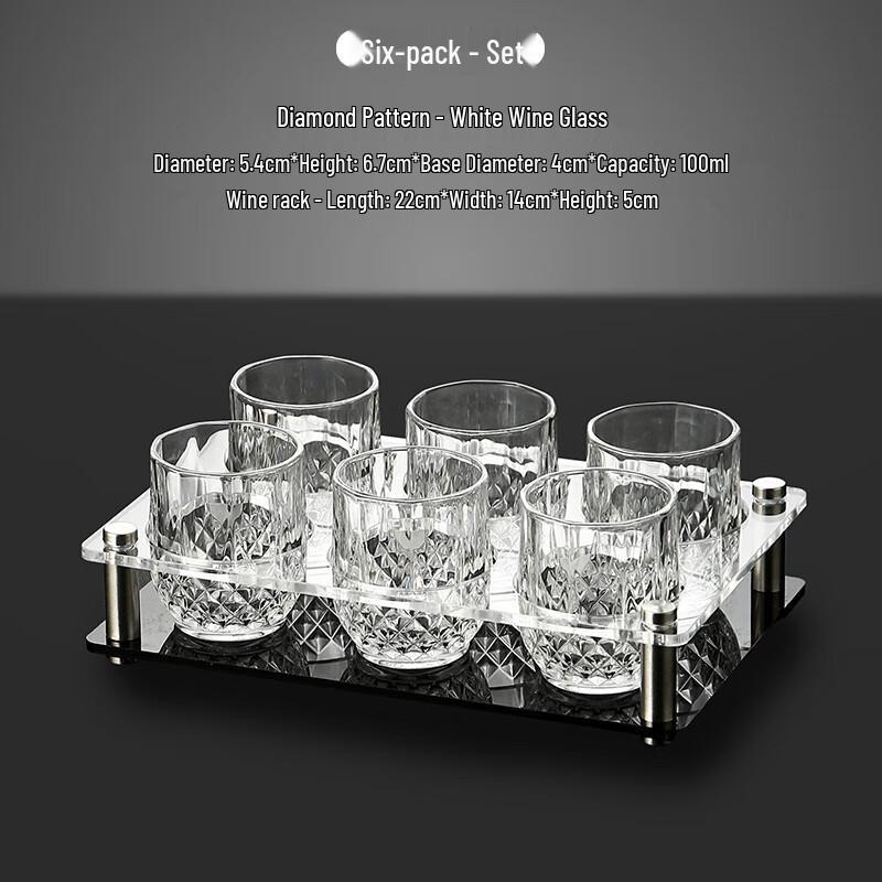 Diamond Shot Glass Set 6 Glasses with 6-Hole Stand